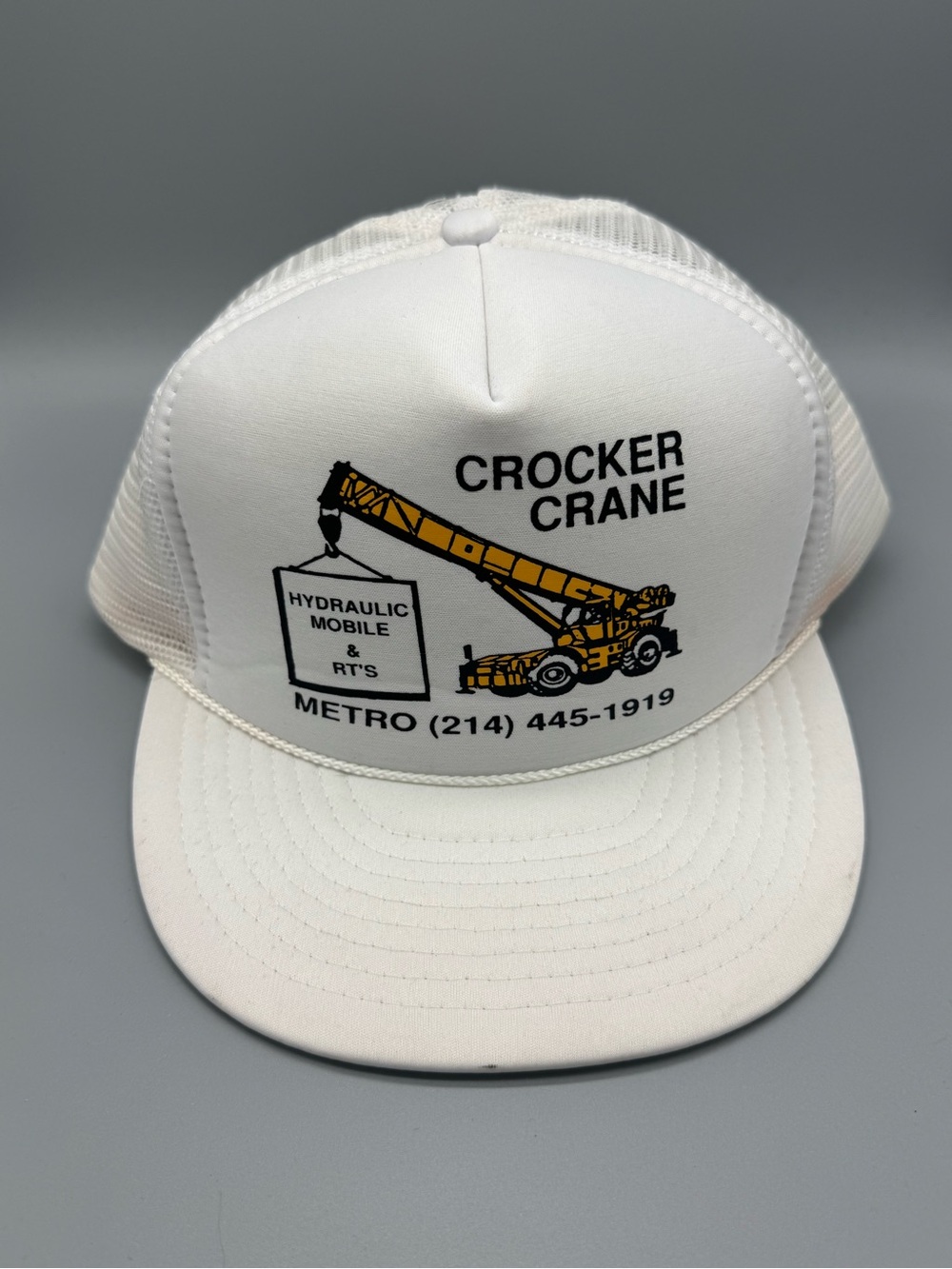 Vintage Crocker Crane Trucker Hat Nissin Cap White Mesh Snapback Heavy Equipment